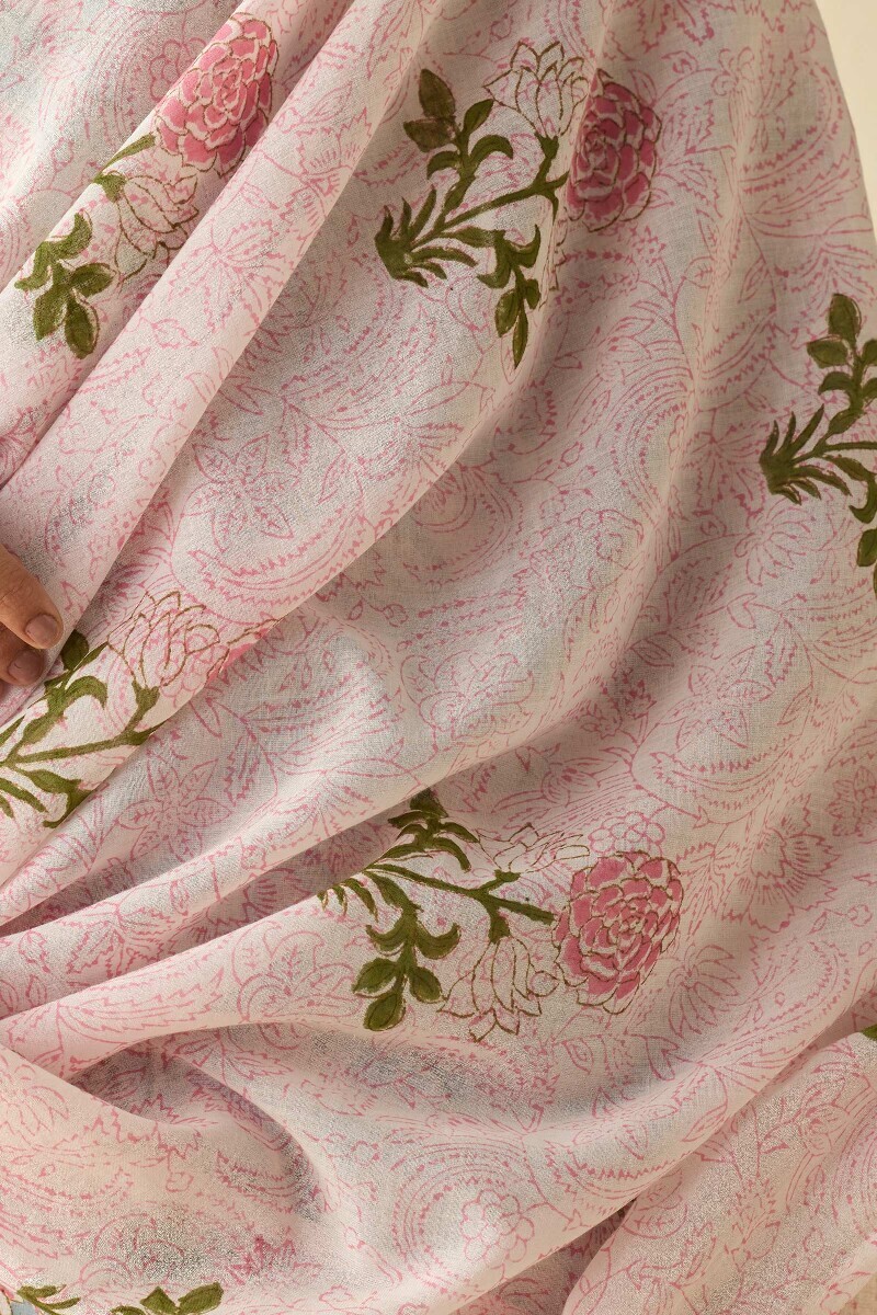 Off-White Hand Block Printed Cotton Mul Dupatta