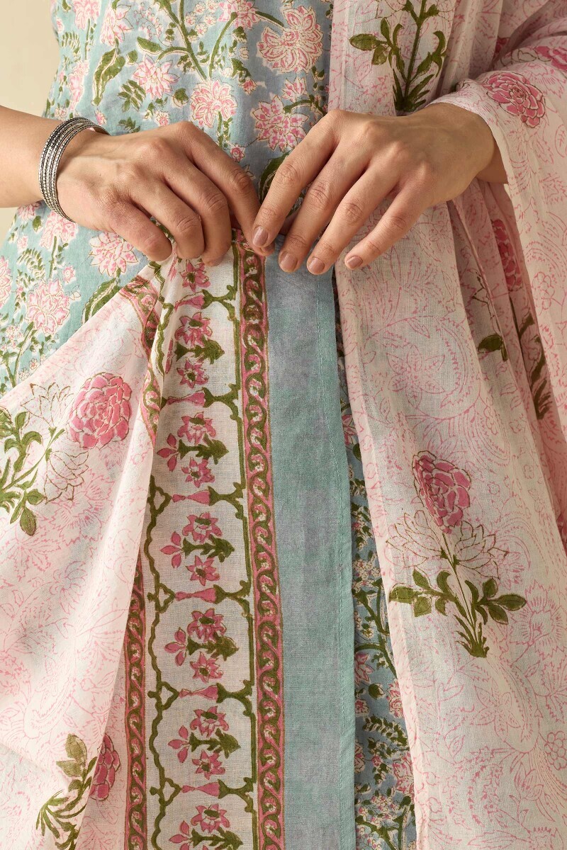 Off-White Hand Block Printed Cotton Mul Dupatta