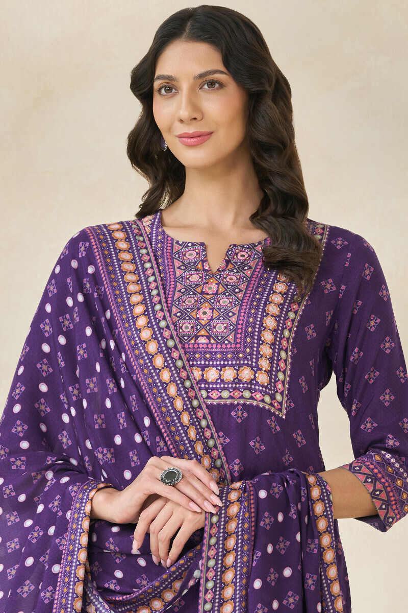 Purple Printed Viscose Dupatta