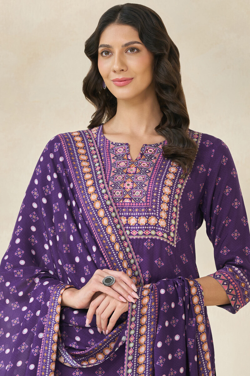 Purple Printed Viscose Dupatta