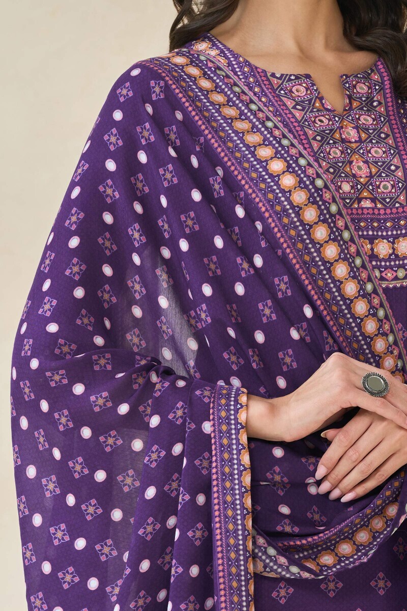 Purple Printed Viscose Dupatta