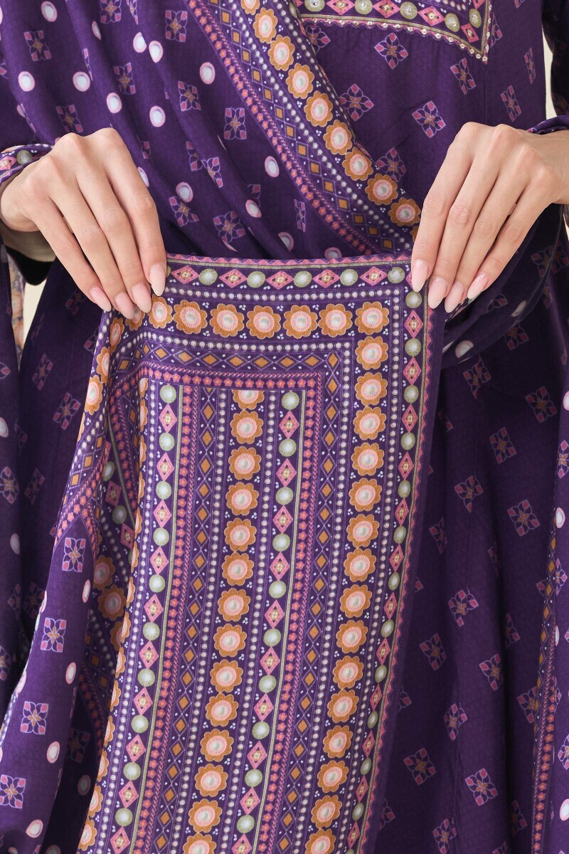 Purple Printed Viscose Dupatta