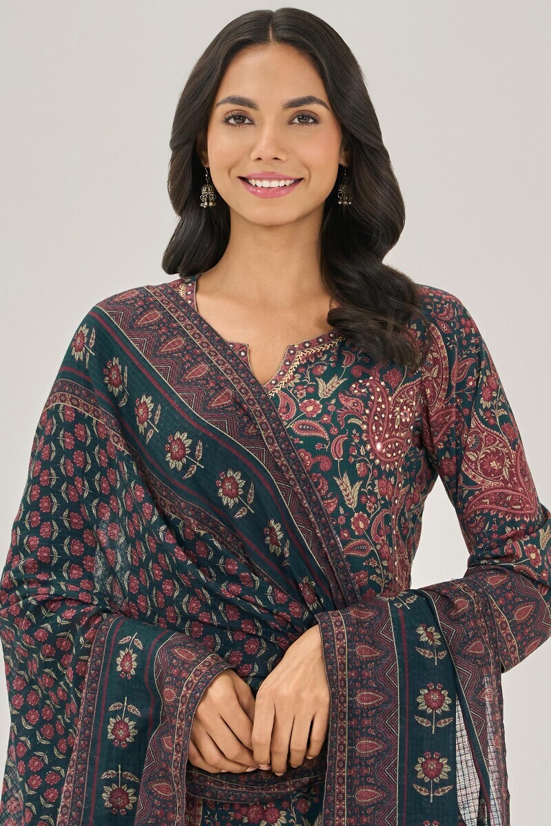 Blue Printed Kota Dupatta