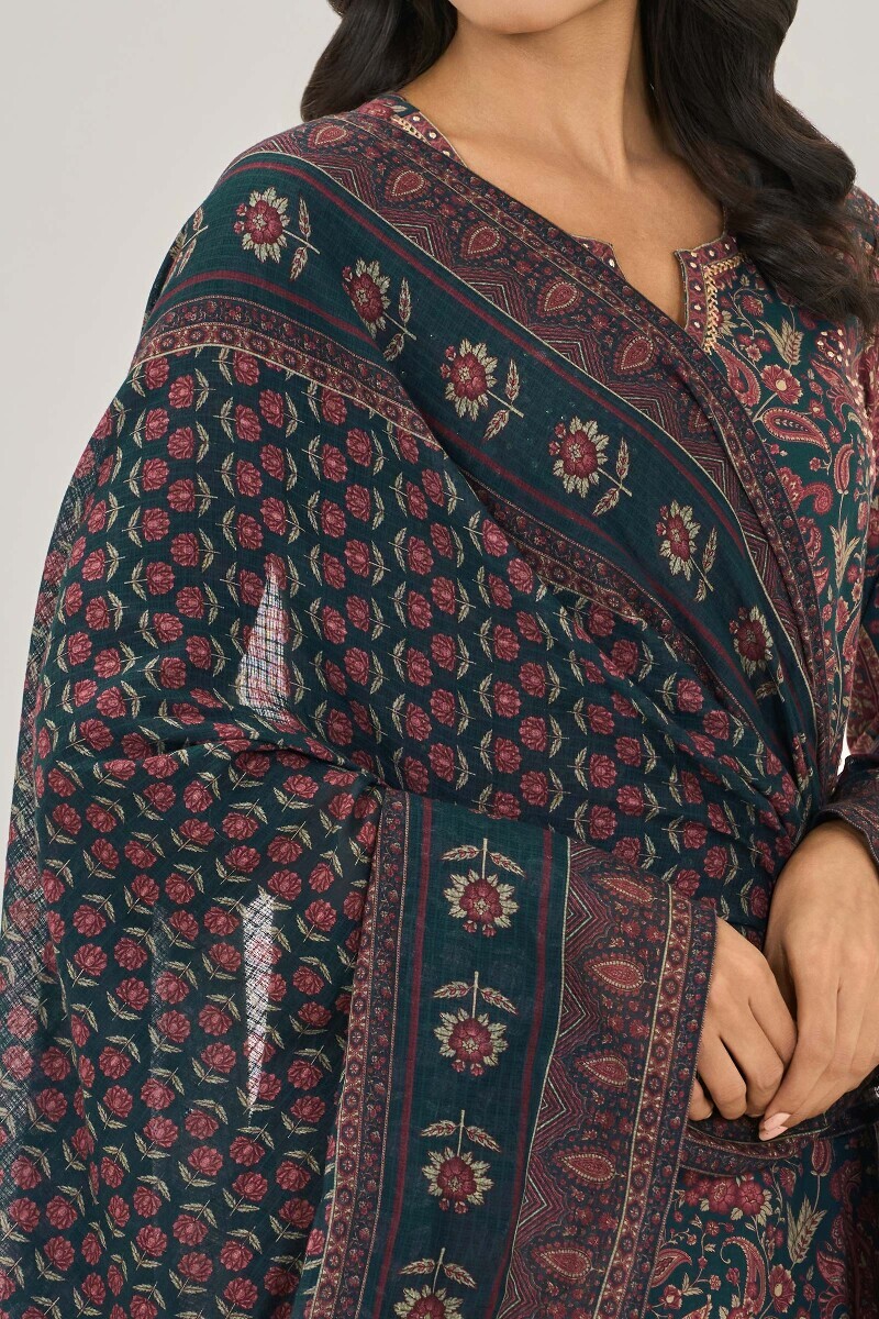 Blue Printed Kota Dupatta