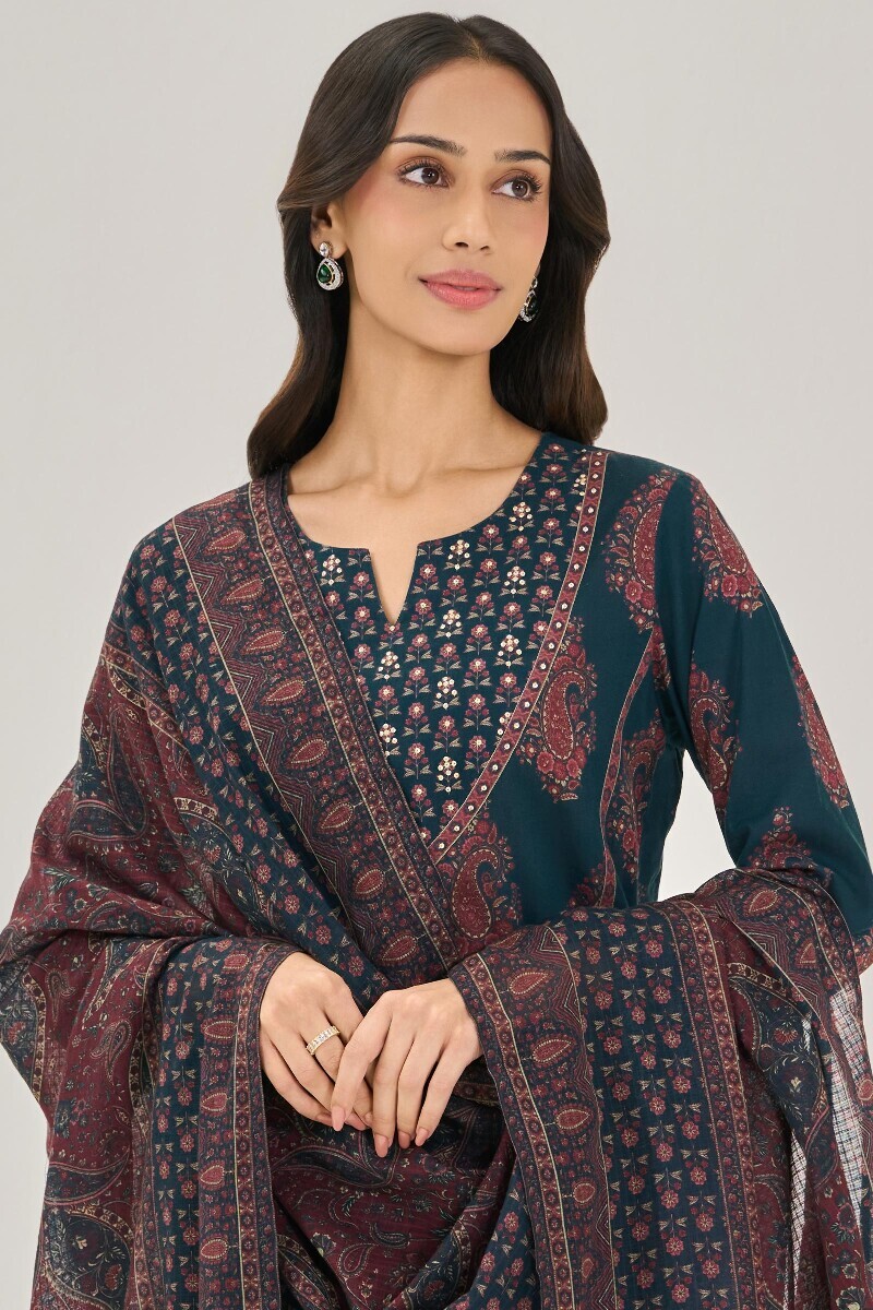 Blue Printed Kota Dupatta