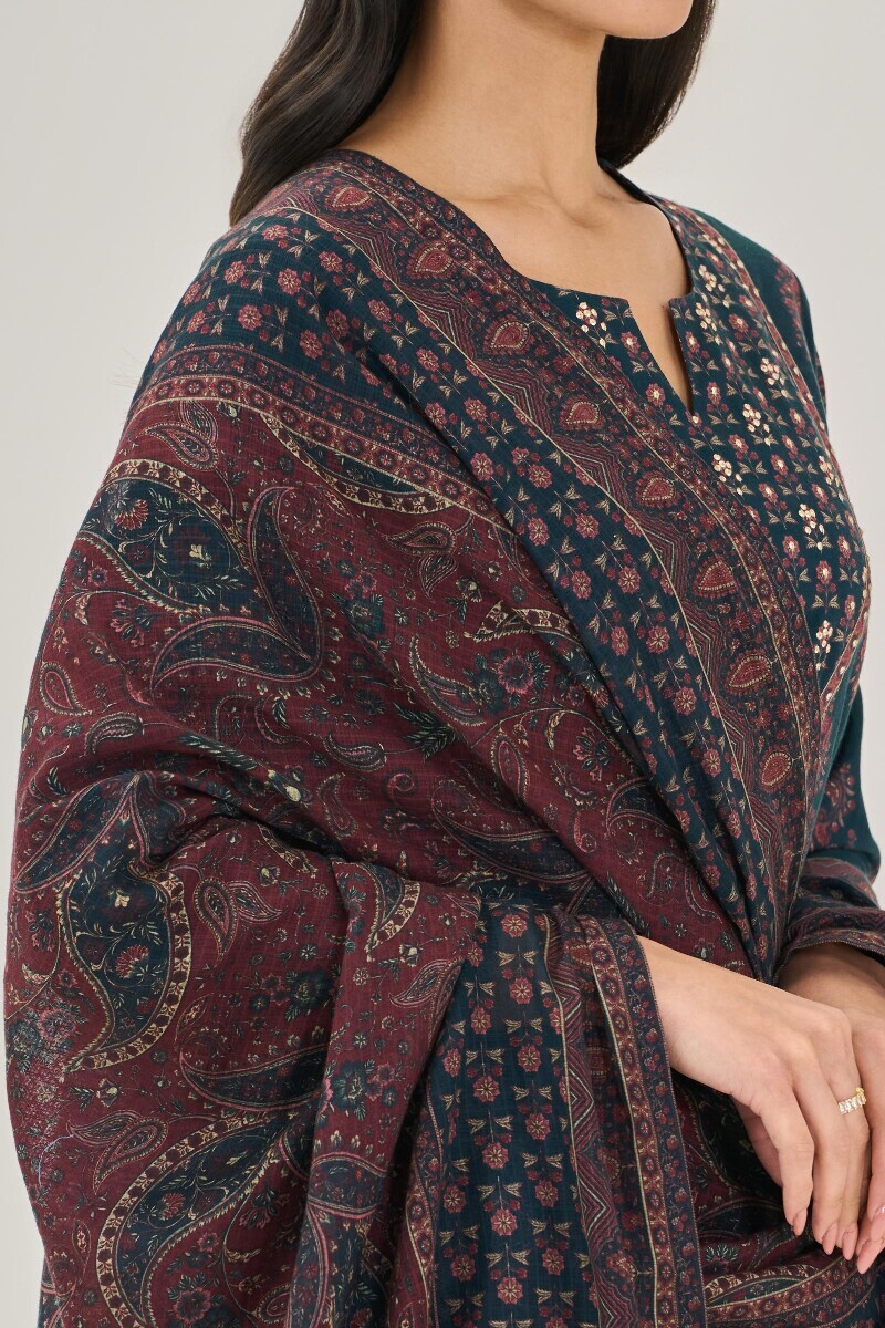 Blue Printed Kota Dupatta
