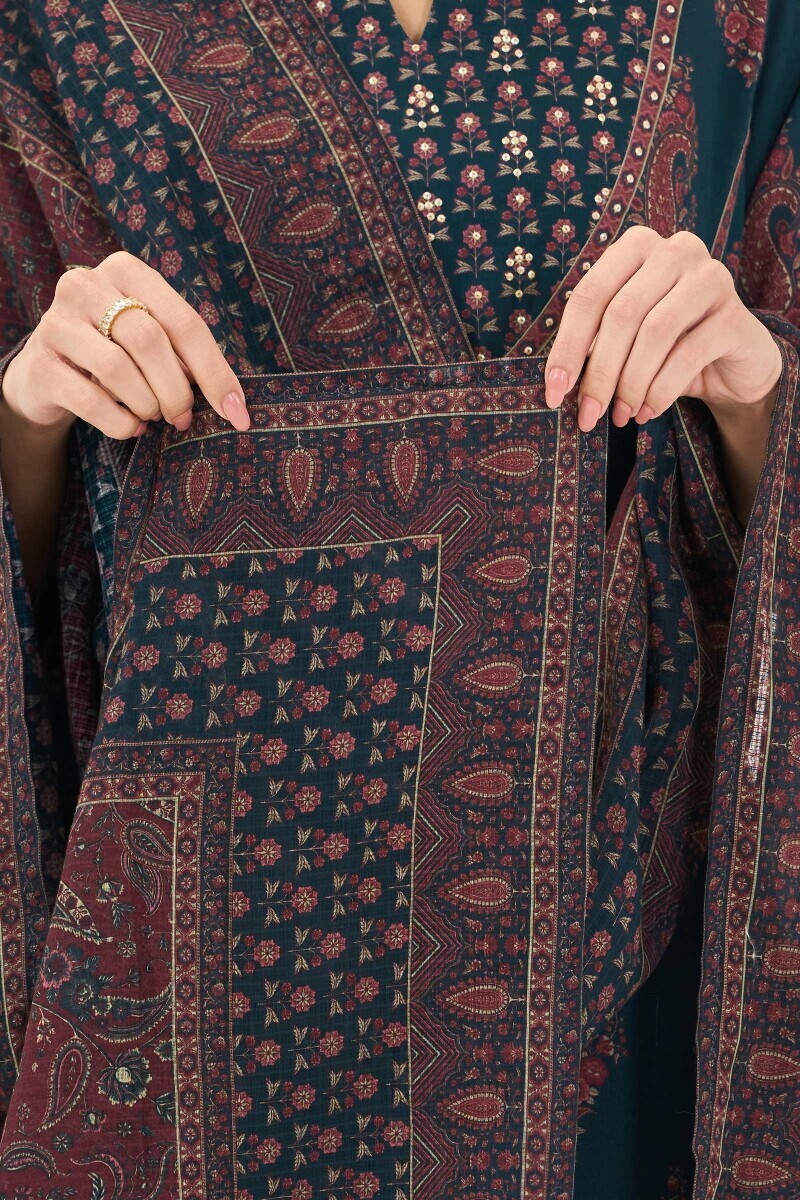 Blue Printed Kota Dupatta