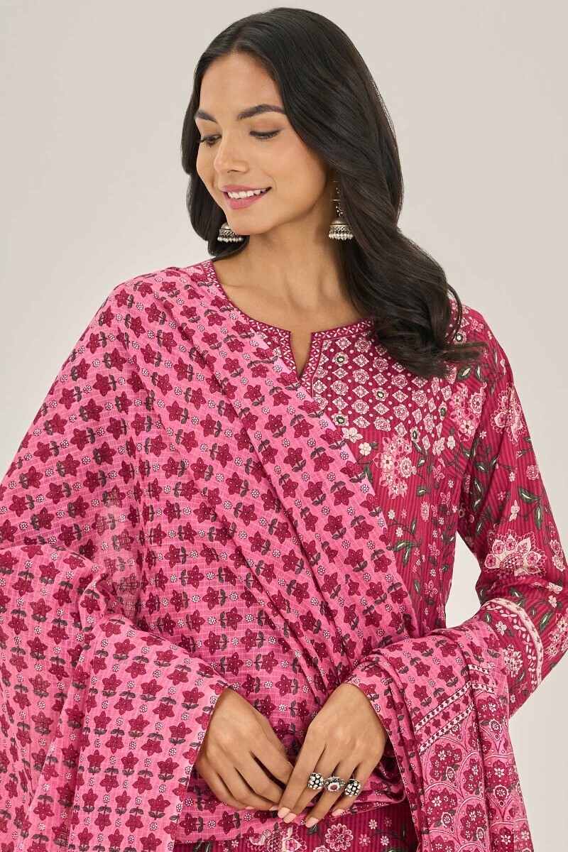 Pink Hand Printed Kota Dupatta