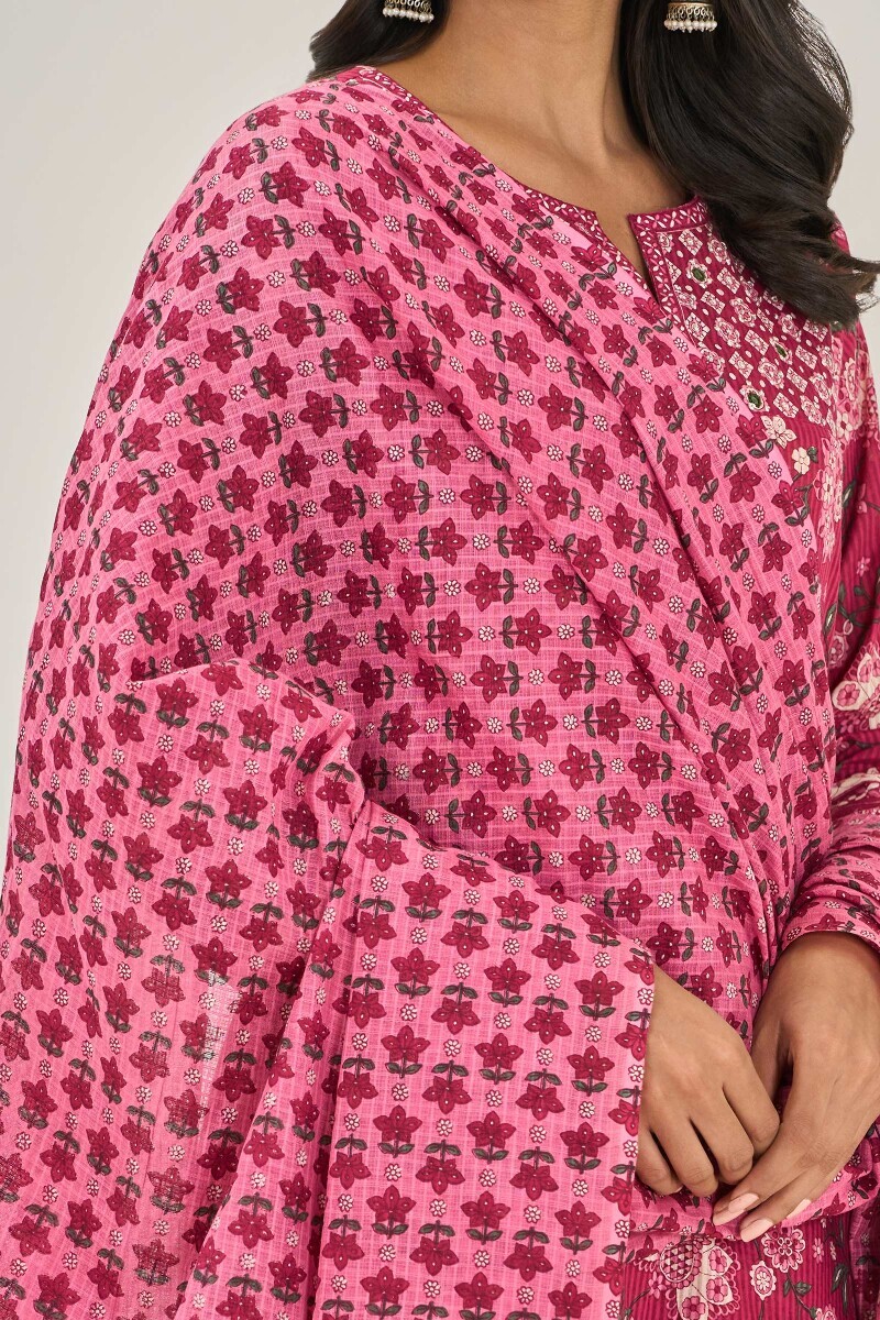 Pink Hand Printed Kota Dupatta