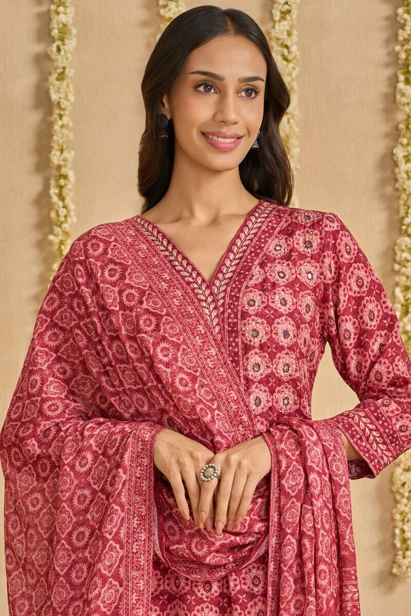 Maroon Printed Viscose Dupatta