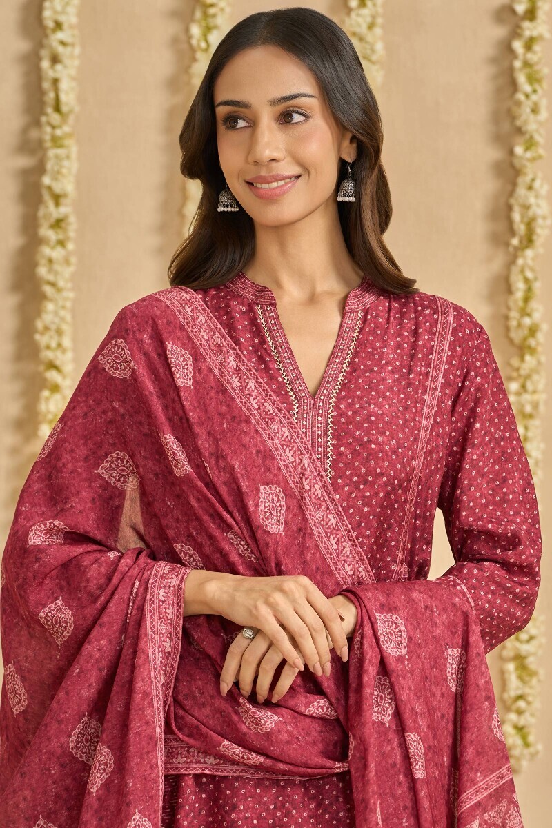 Maroon Printed Viscose Dupatta