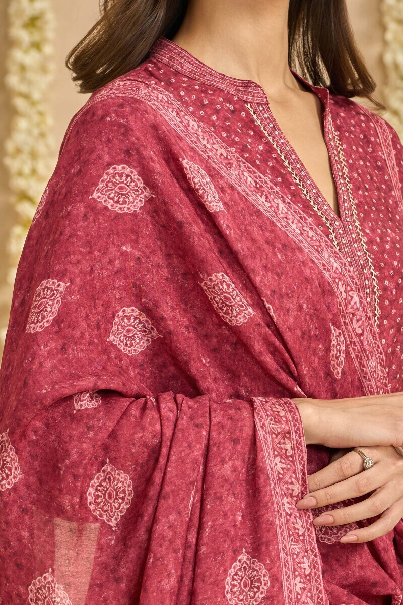Maroon Printed Viscose Dupatta