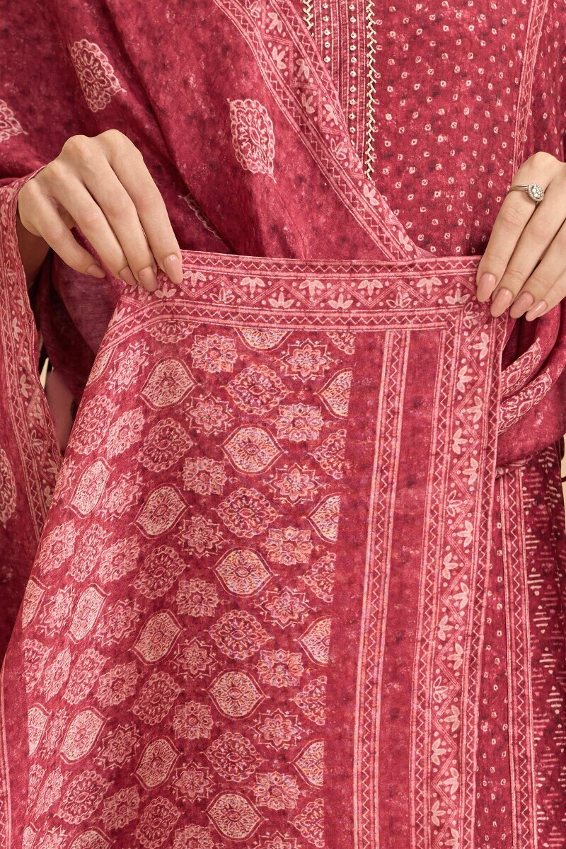 Maroon Printed Viscose Dupatta