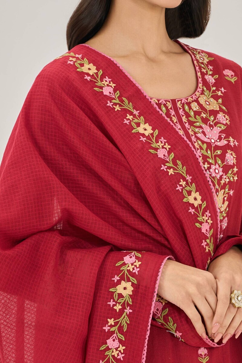 Red Handcrafted Kota Dupatta