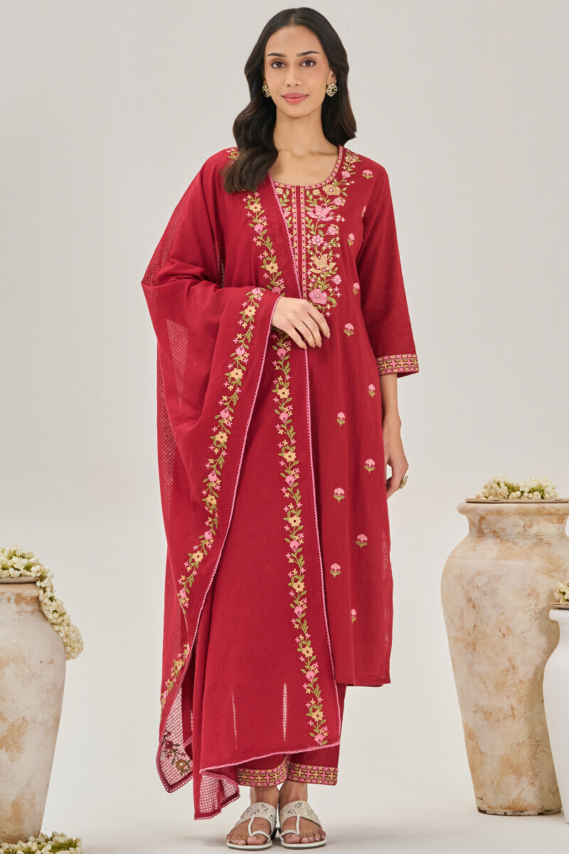 Red Handcrafted Kota Dupatta