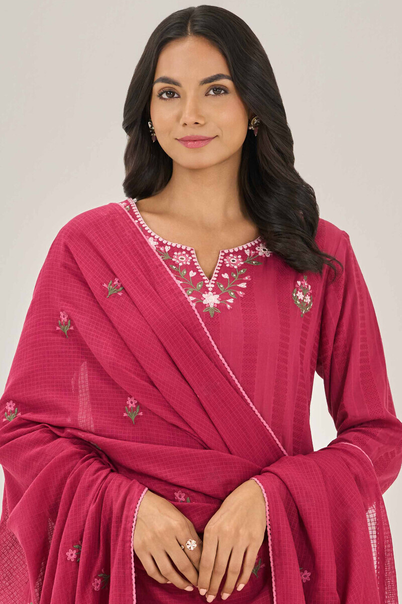 Pink Handcrafted Kota Dupatta