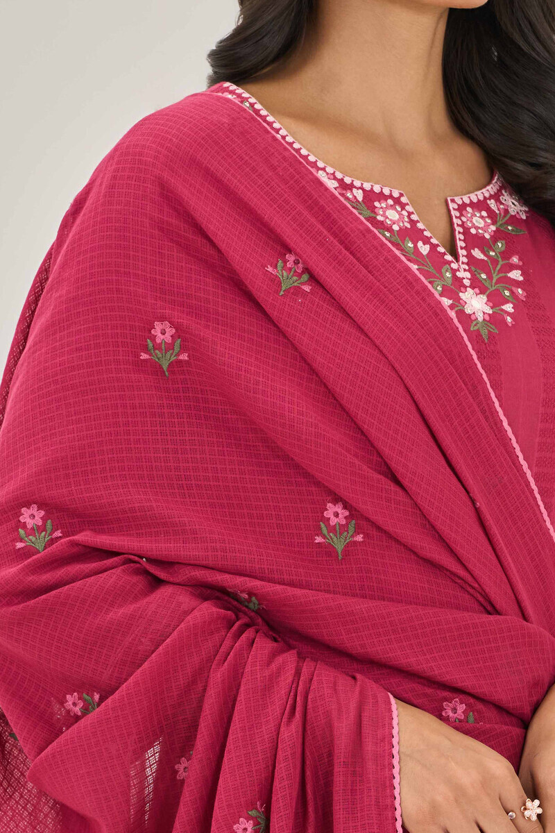 Pink Handcrafted Kota Dupatta