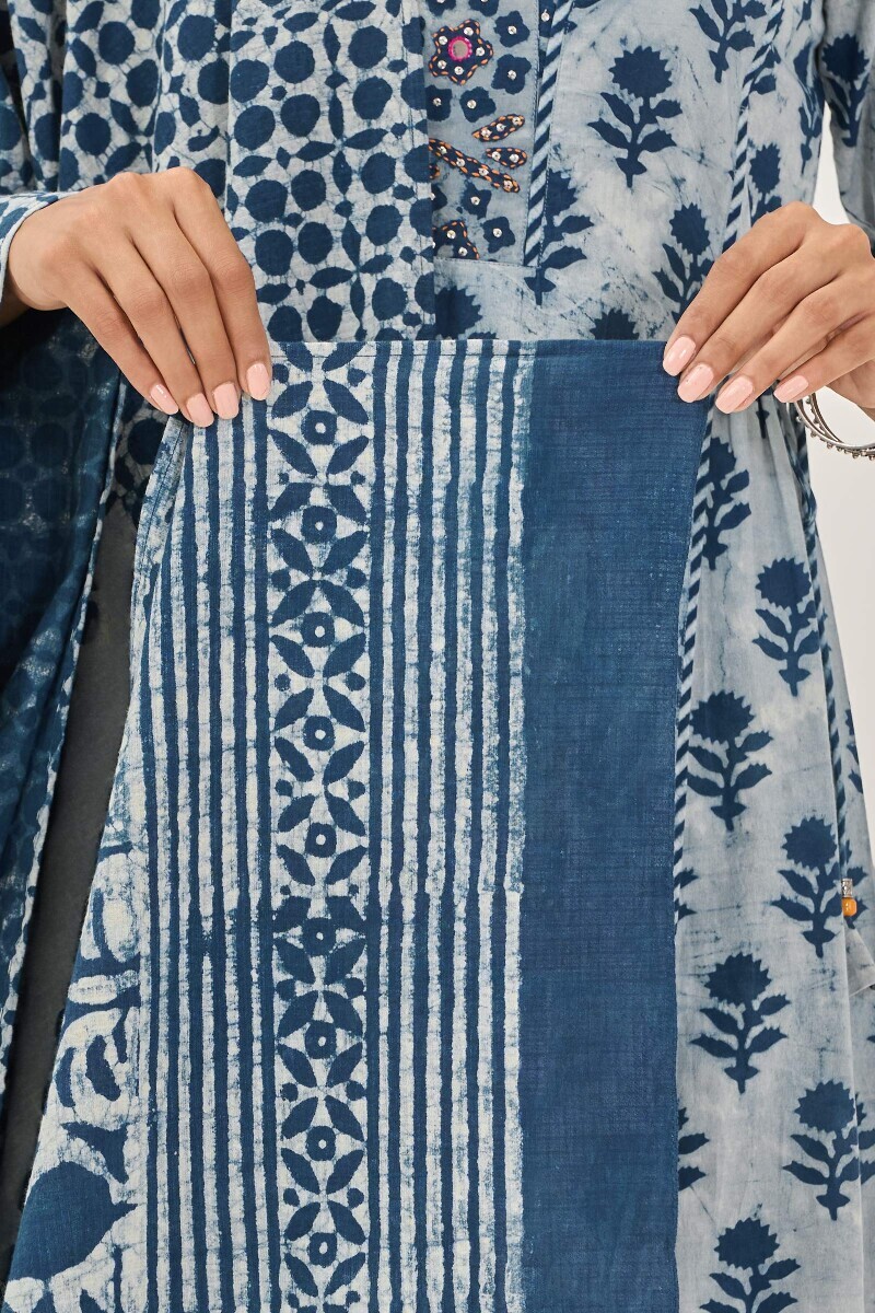 Indigo Hand Block Printed Kota Dupatta