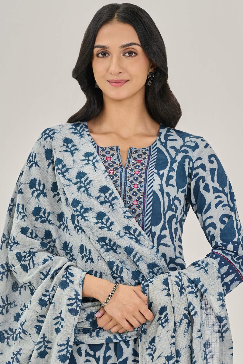 Indigo Hand Block Printed Kota Dupatta