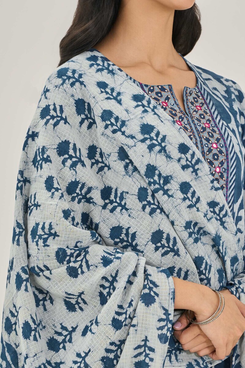 Indigo Hand Block Printed Kota Dupatta