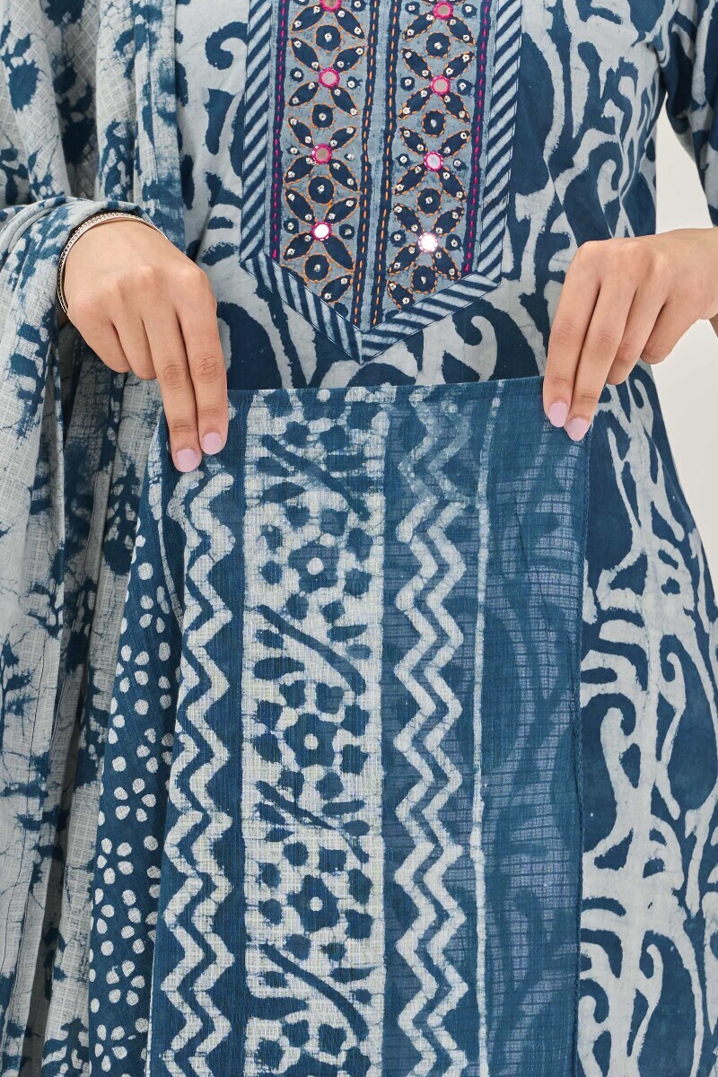 Indigo Hand Block Printed Kota Dupatta