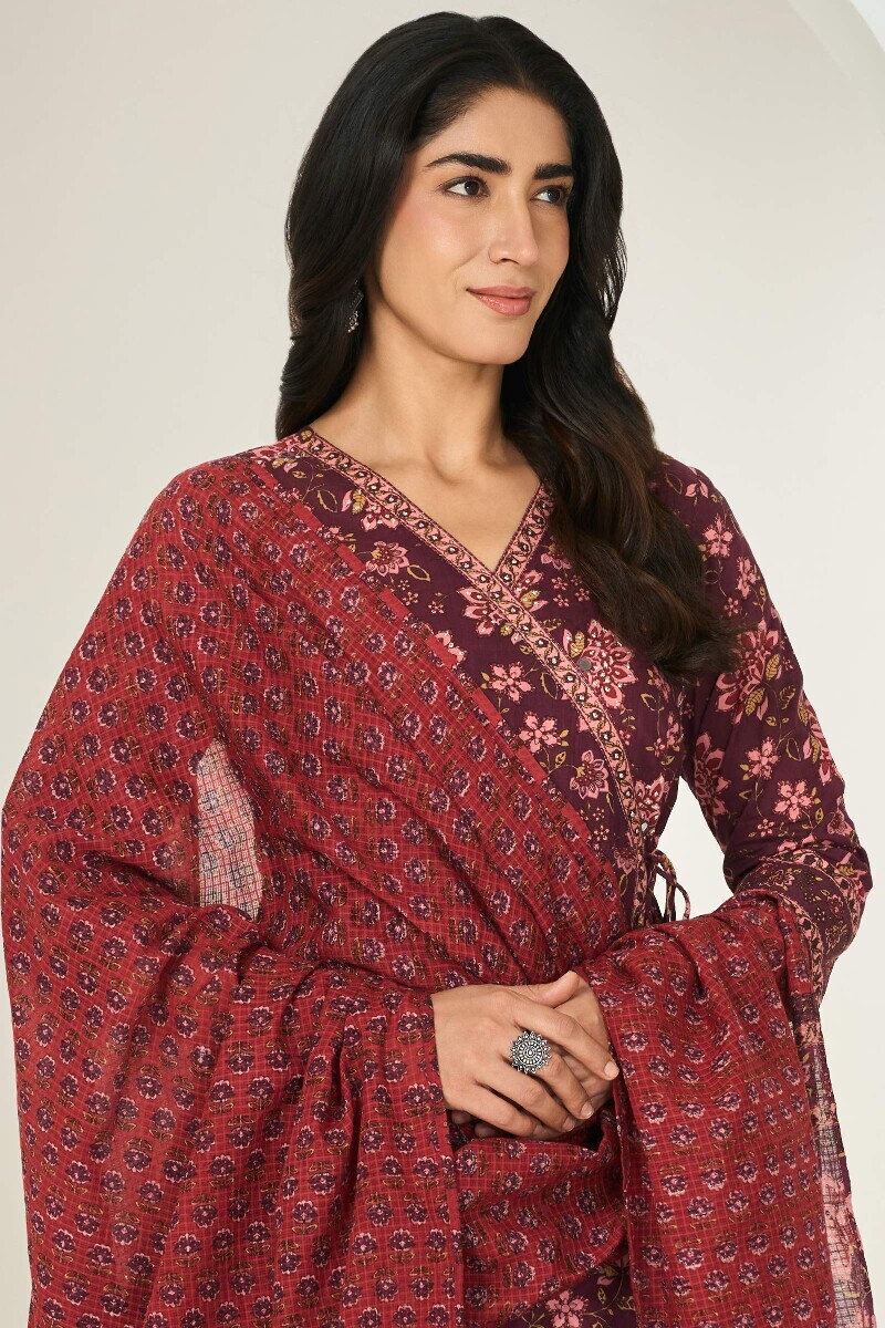 Red Hand Printed Kota Dupatta