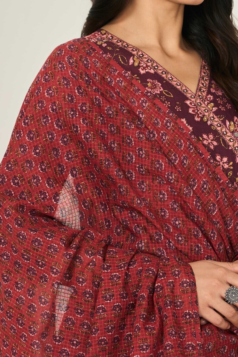Red Hand Printed Kota Dupatta