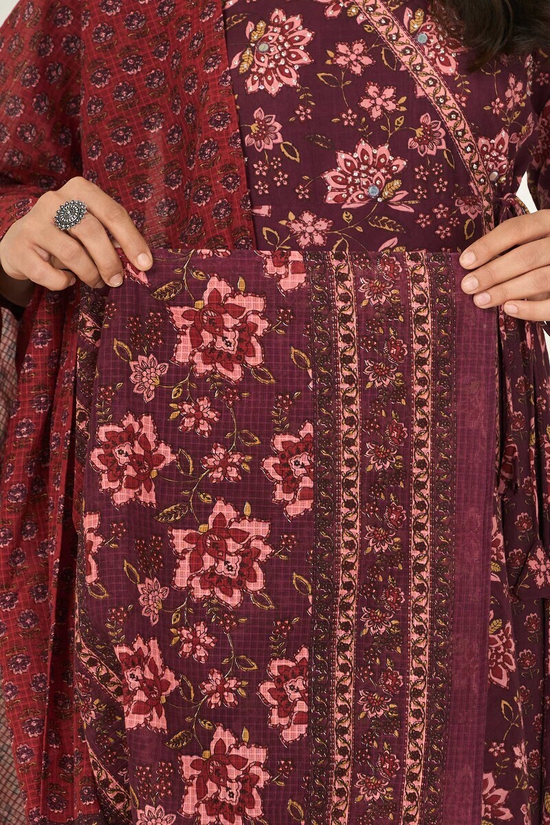 Red Hand Printed Kota Dupatta