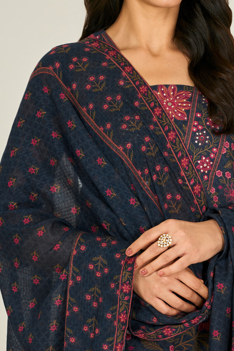 Navy Blue Printed Kota Dupatta