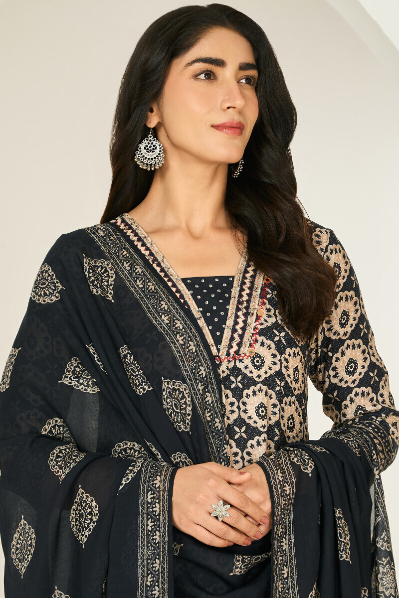 Black Printed Viscose Dupatta