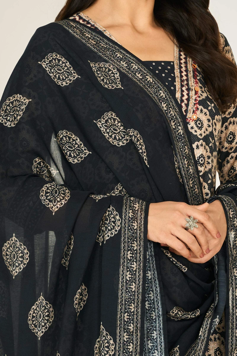 Black Printed Viscose Dupatta