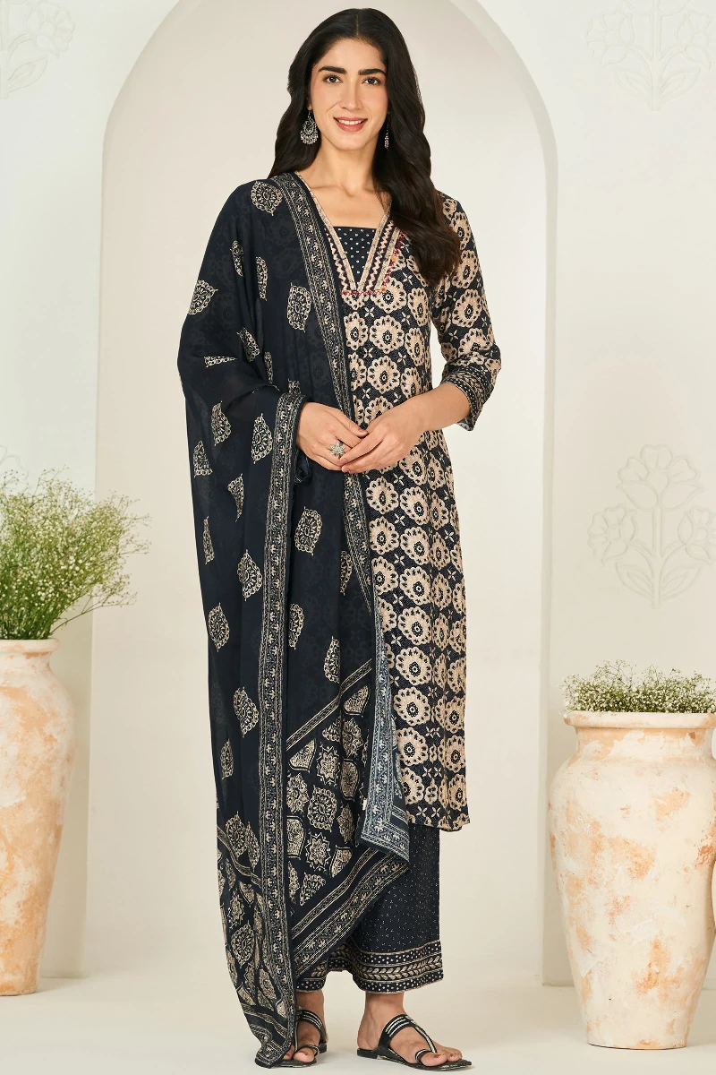 Black Printed Viscose Dupatta