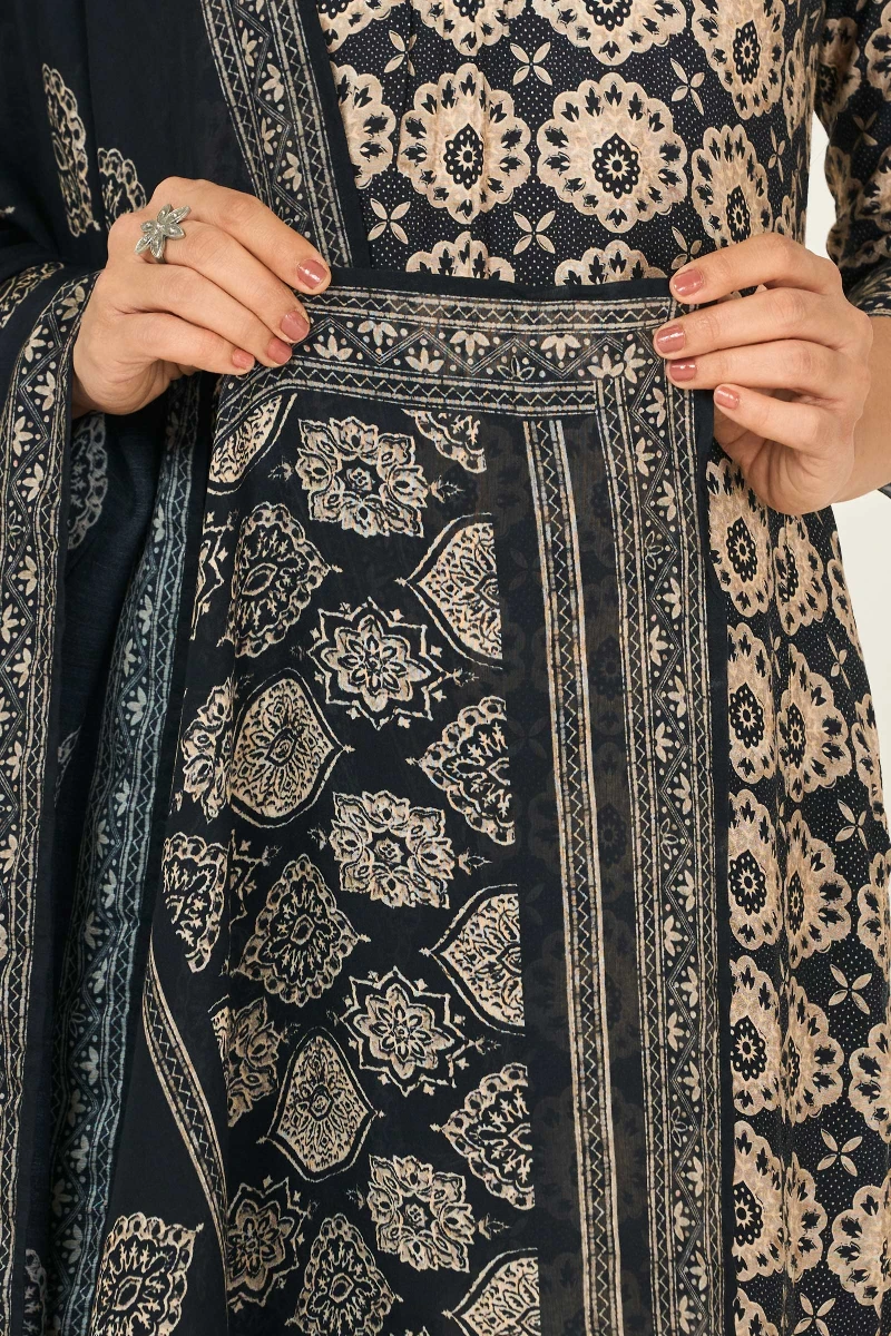 Black Printed Viscose Dupatta