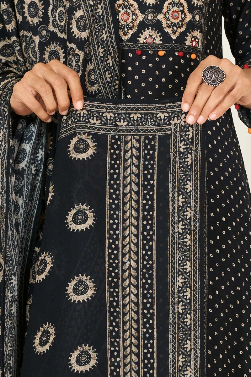 Black Printed Viscose Dupatta
