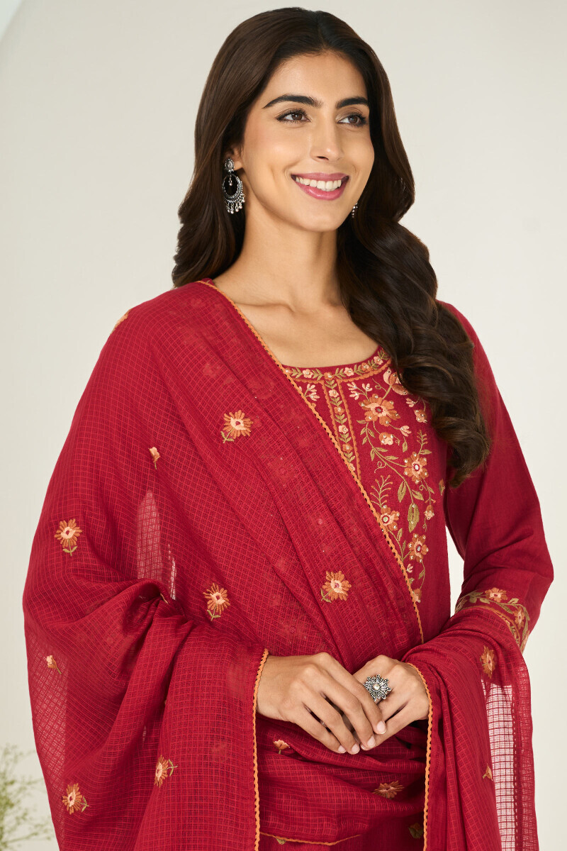 Red Handcrafted Kota Dupatta