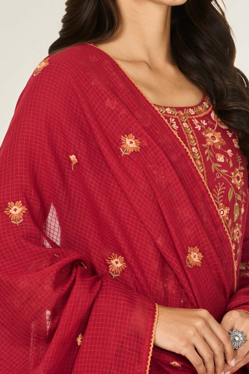 Red Handcrafted Kota Dupatta