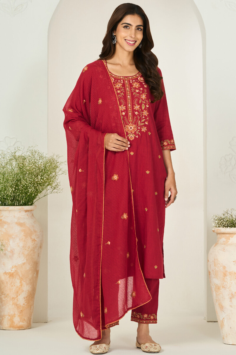 Red Handcrafted Kota Dupatta