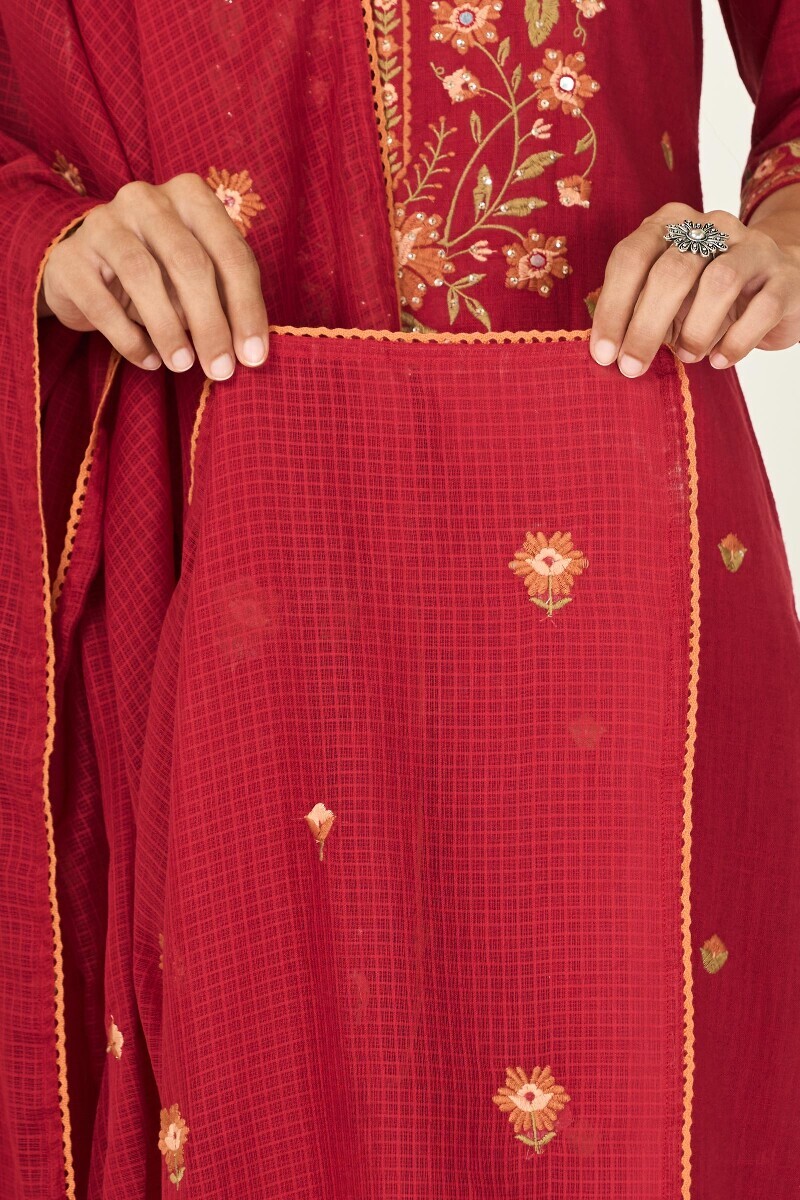 Red Handcrafted Kota Dupatta
