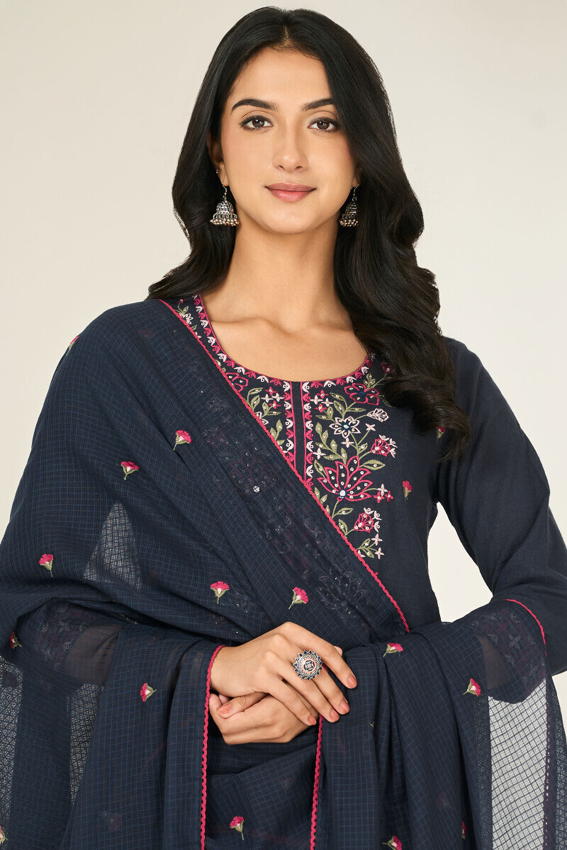 Navy Blue Handcrafted Kota Dupatta