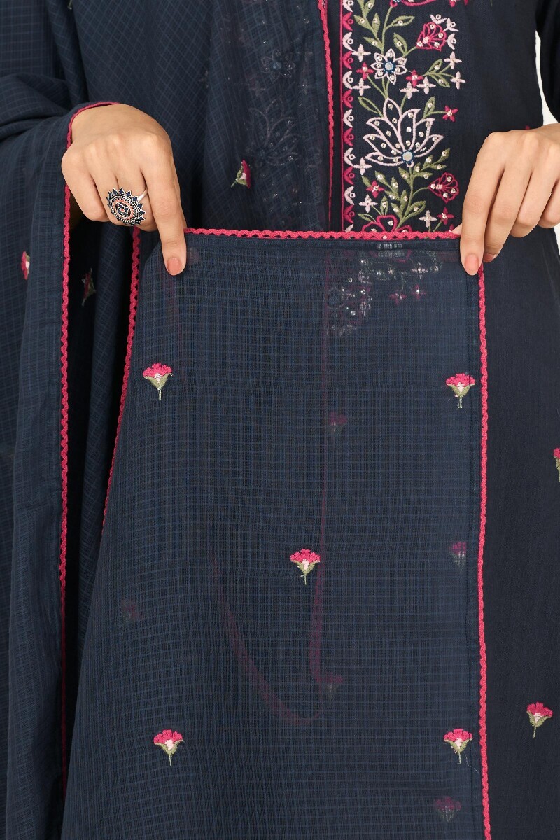 Navy Blue Handcrafted Kota Dupatta