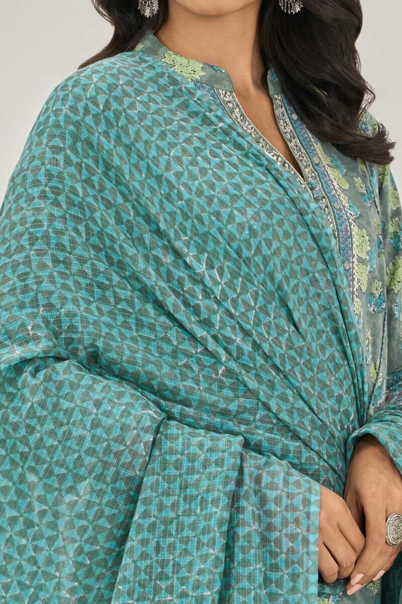 Blue Hand Block Printed Kota Dupatta