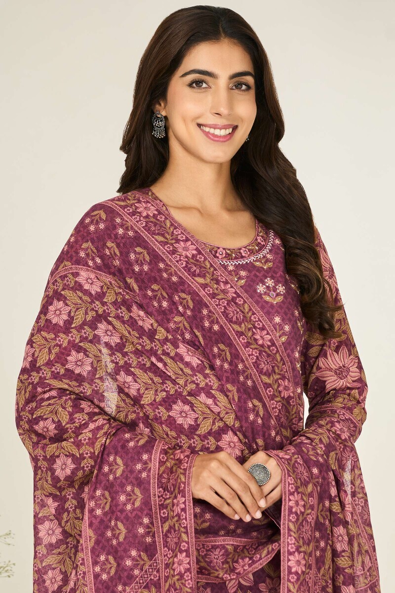 Purple Printed Kota Dupatta