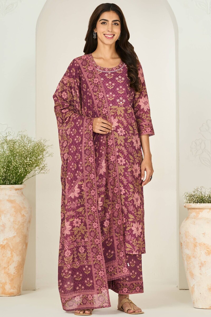 Purple Printed Kota Dupatta