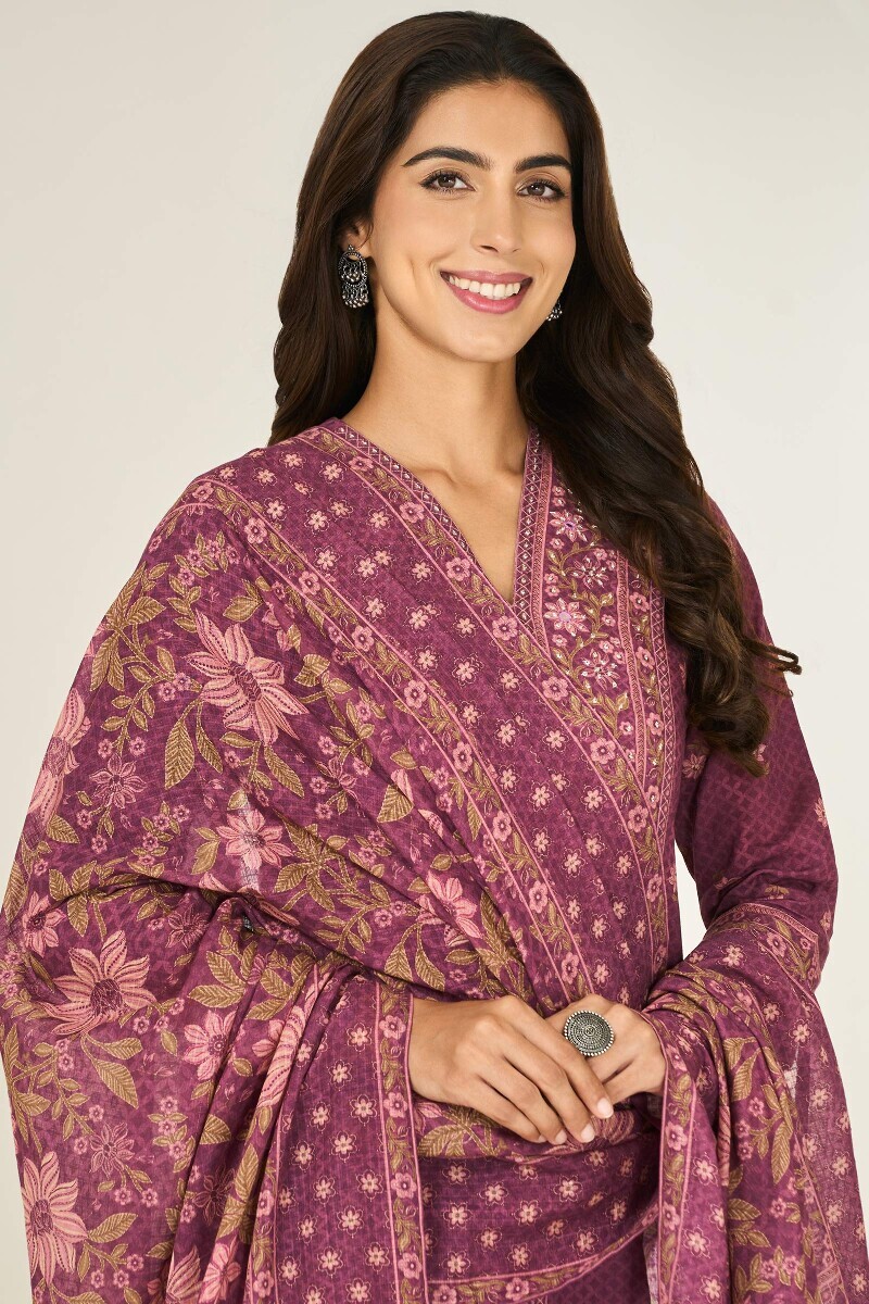Purple Printed Kota Dupatta