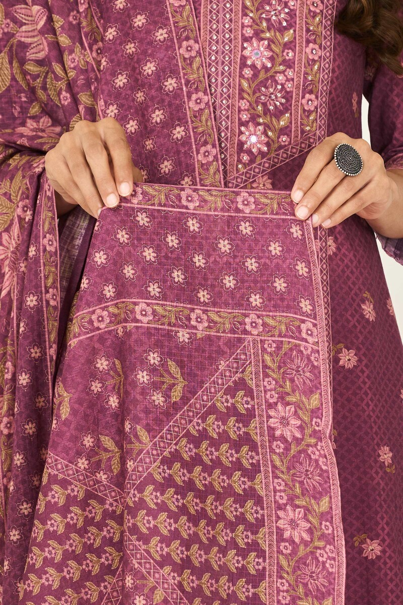 Purple Printed Kota Dupatta