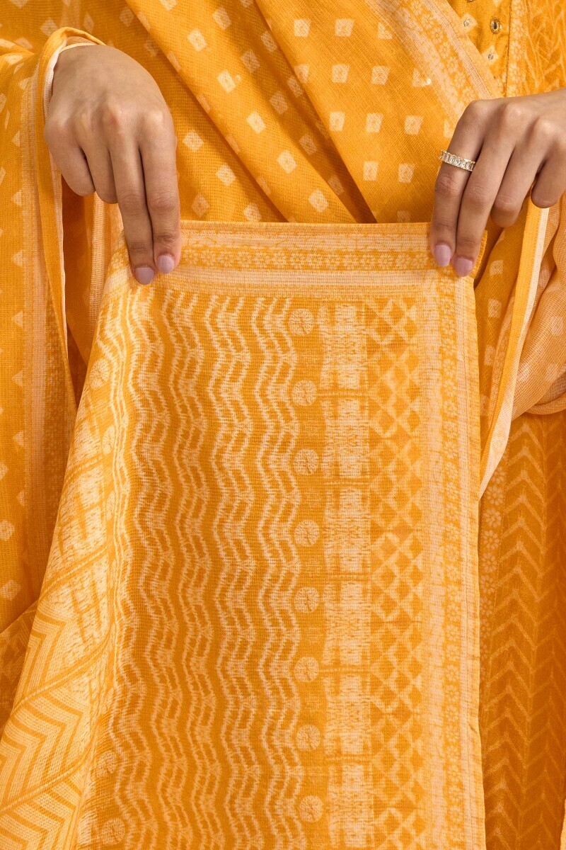 Yellow Printed Tabby Check Dupatta