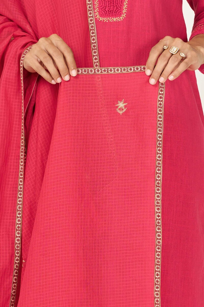 Pink Handcrafted Kota Dupatta