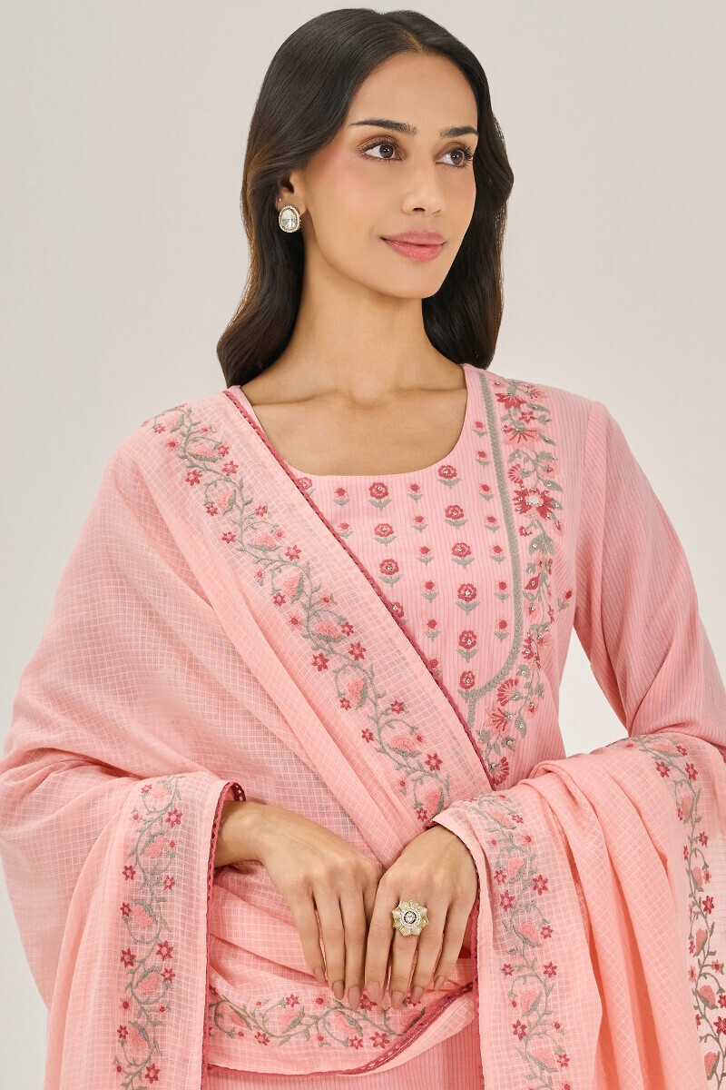 Pink Handcrafted Kota Dupatta