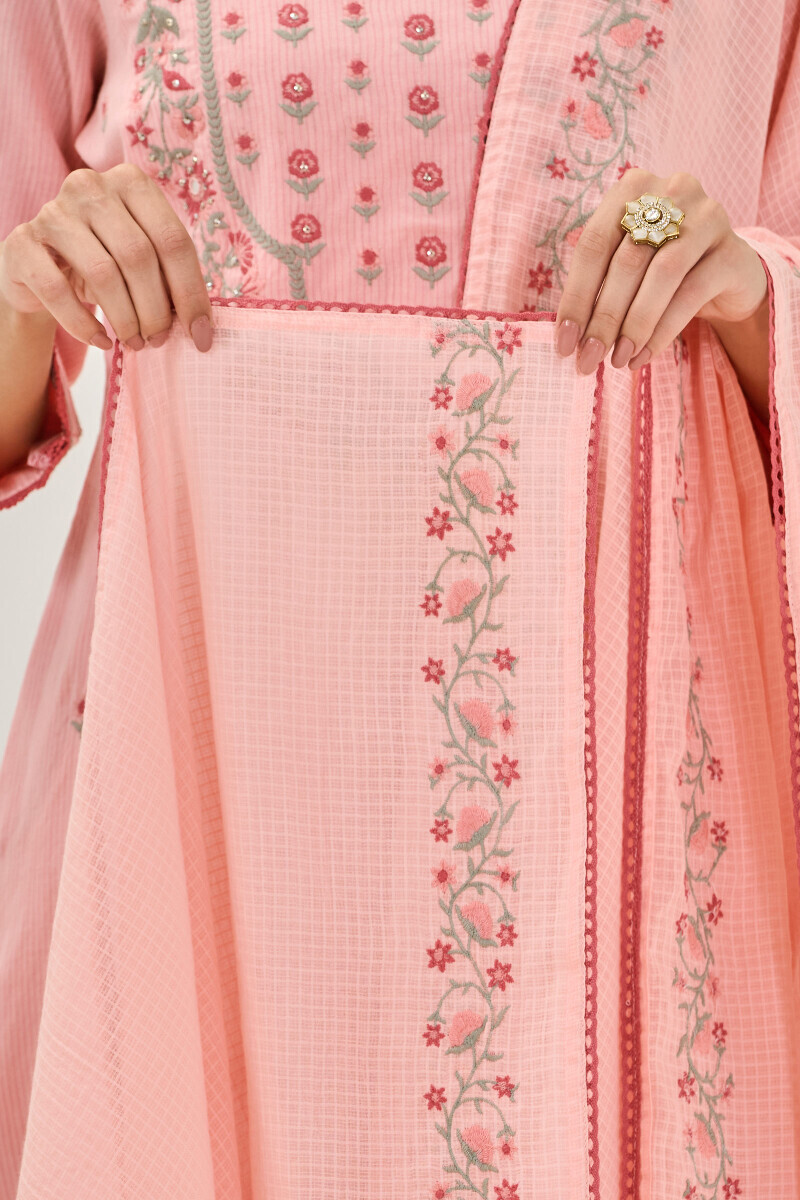 Pink Handcrafted Kota Dupatta