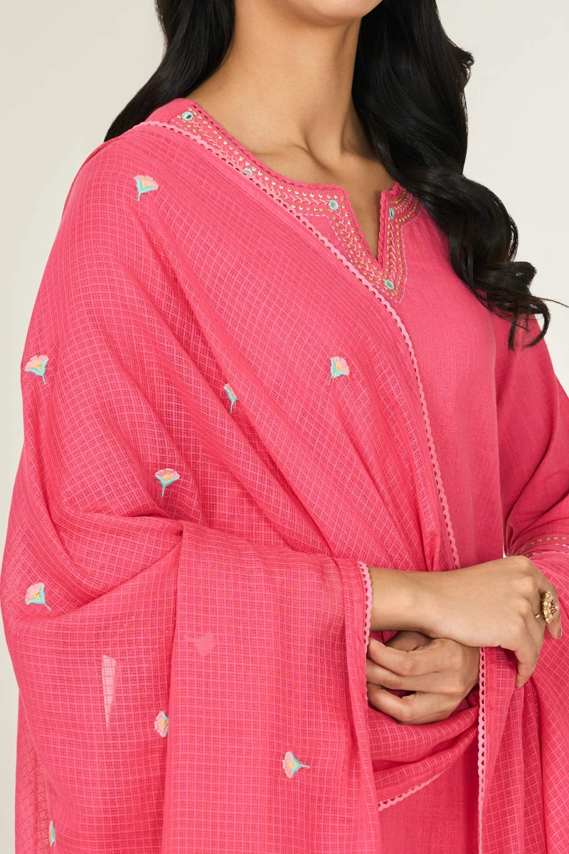 Pink Handcrafted Kota Dupatta